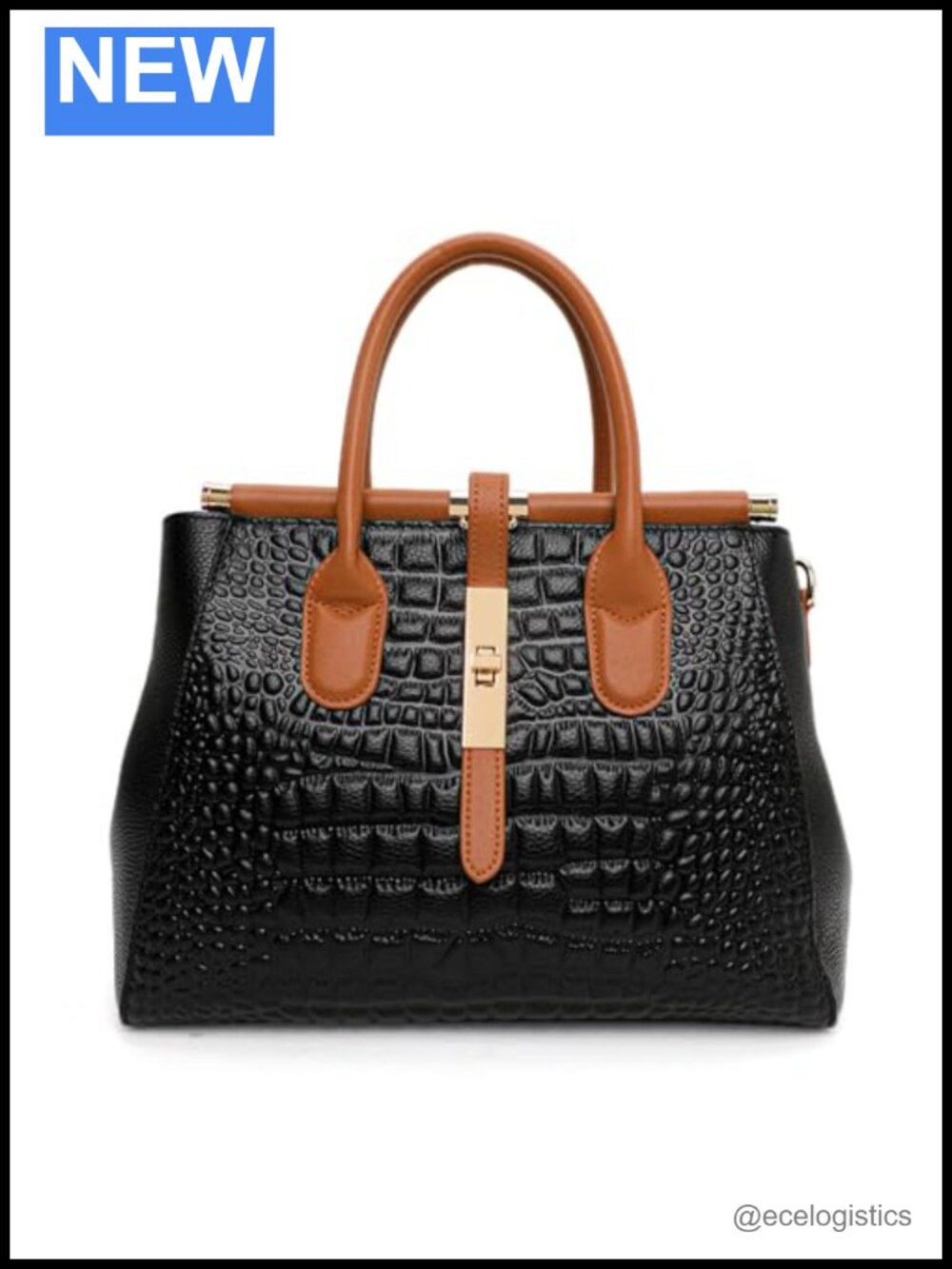 Genuine Leather Crocodile Embossed Top Handle Tote Bag, Detachable Strap, Large